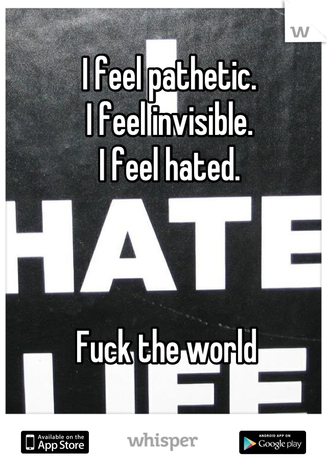 I feel pathetic.
I feel invisible.
I feel hated. 



Fuck the world 