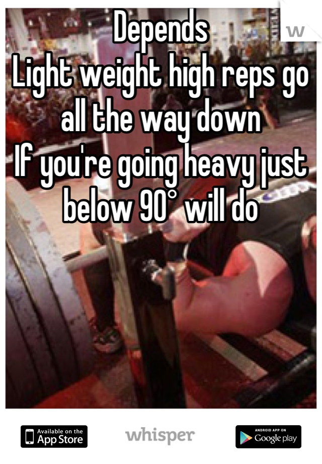 Depends
Light weight high reps go all the way down
If you're going heavy just below 90° will do