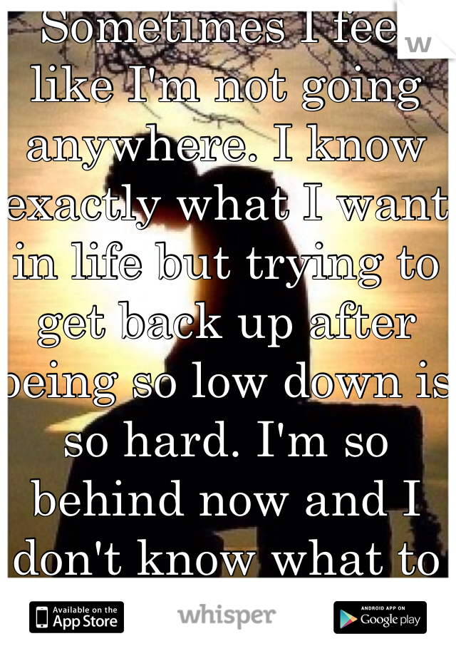 Sometimes I feel like I'm not going anywhere. I know exactly what I want in life but trying to get back up after being so low down is so hard. I'm so behind now and I don't know what to do
