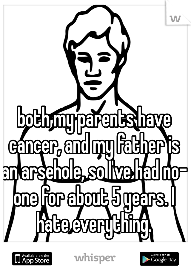 both my parents have cancer, and my father is an arsehole, so I've had no-one for about 5 years. I hate everything. 