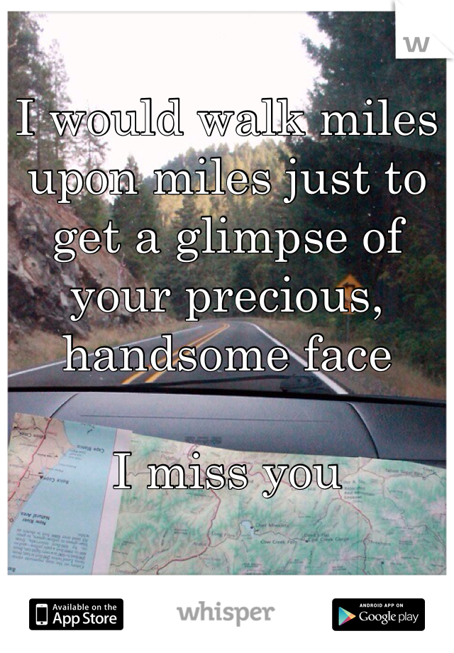 I would walk miles upon miles just to get a glimpse of your precious, handsome face

I miss you 