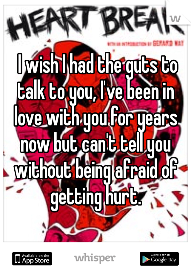  I wish I had the guts to talk to you, I've been in love with you for years now but can't tell you without being afraid of getting hurt.