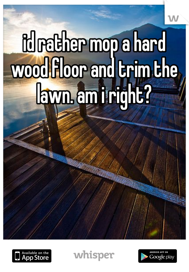 id rather mop a hard wood floor and trim the lawn. am i right?