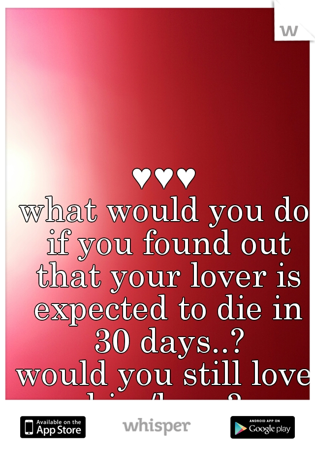 ♥♥♥
what would you do if you found out that your lover is expected to die in 30 days..?
would you still love him/her..? 