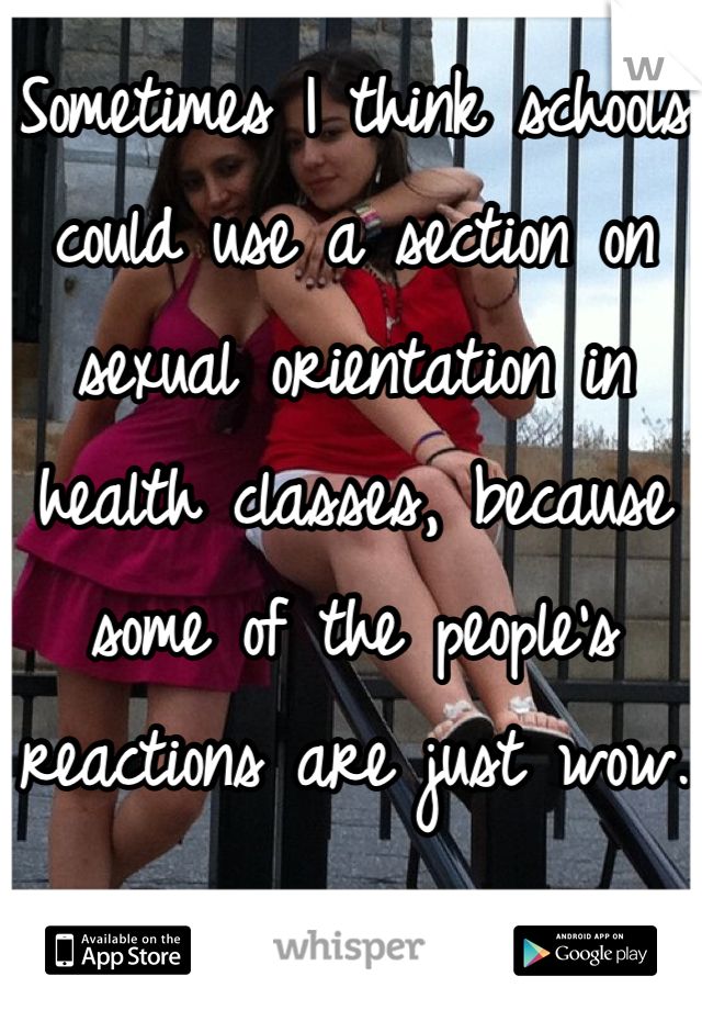 Sometimes I think schools could use a section on sexual orientation in health classes, because some of the people's reactions are just wow.