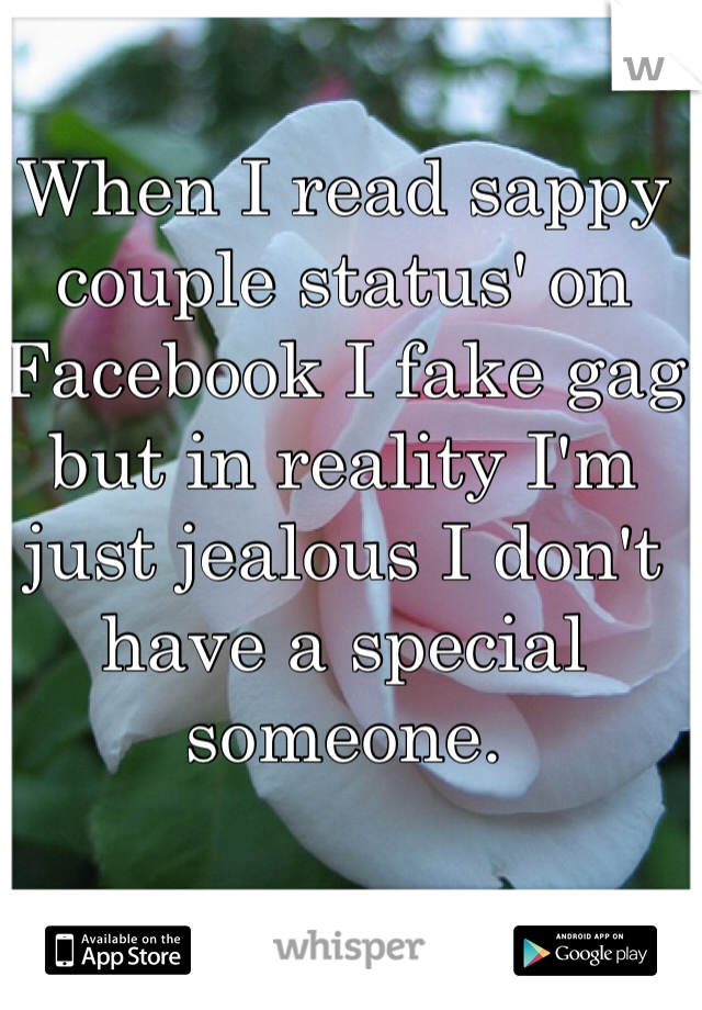 When I read sappy couple status' on Facebook I fake gag but in reality I'm just jealous I don't have a special someone.