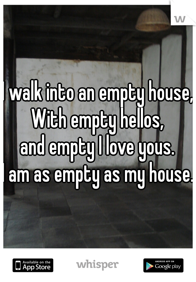 I walk into an empty house,
With empty hellos,
and empty I love yous.
I am as empty as my house.