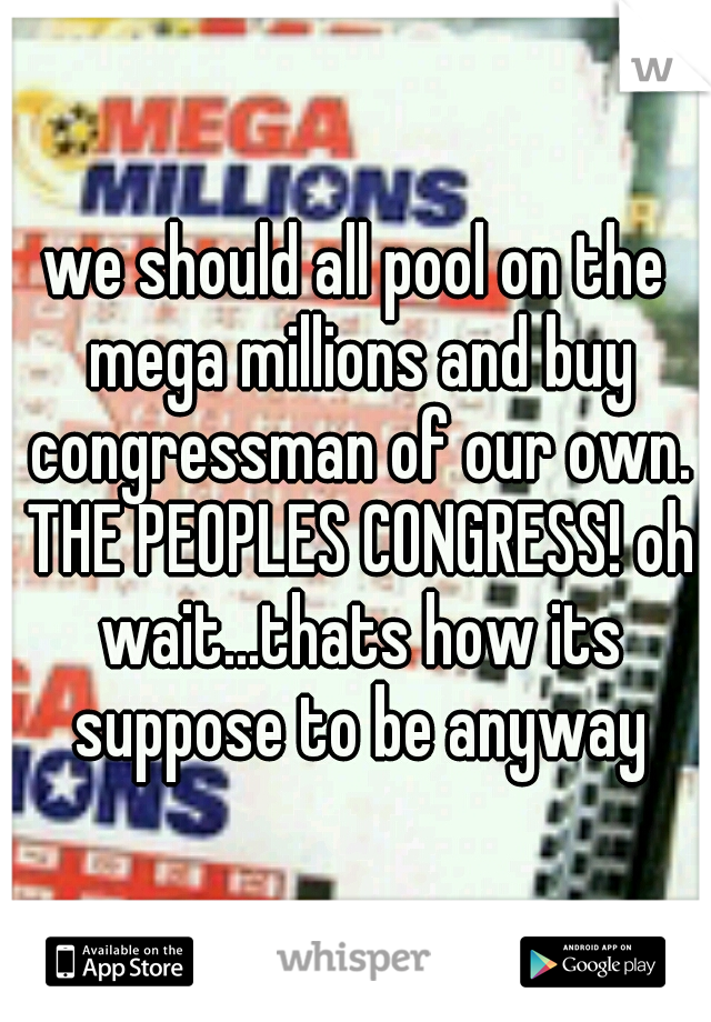 we should all pool on the mega millions and buy congressman of our own. THE PEOPLES CONGRESS! oh wait...thats how its suppose to be anyway