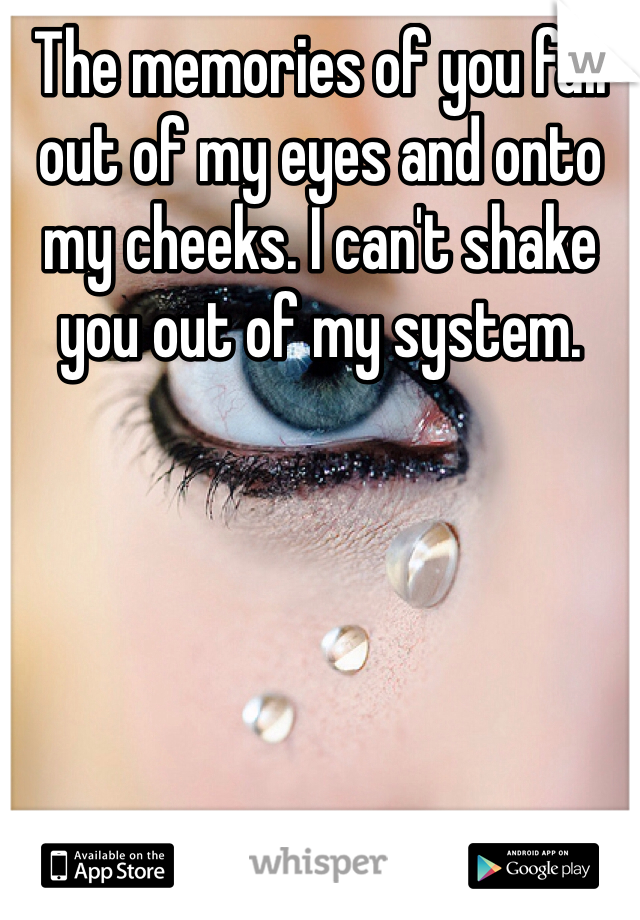 The memories of you fall out of my eyes and onto my cheeks. I can't shake you out of my system.