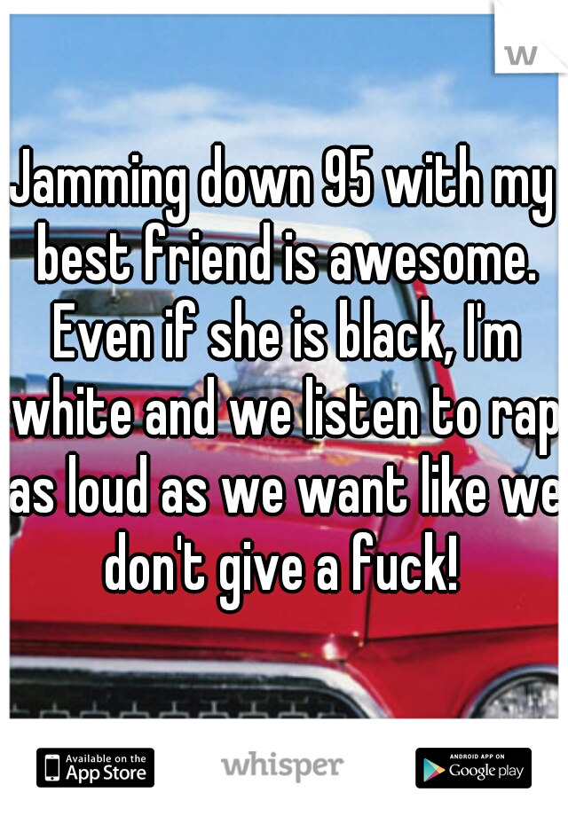 Jamming down 95 with my best friend is awesome. Even if she is black, I'm white and we listen to rap as loud as we want like we don't give a fuck! 