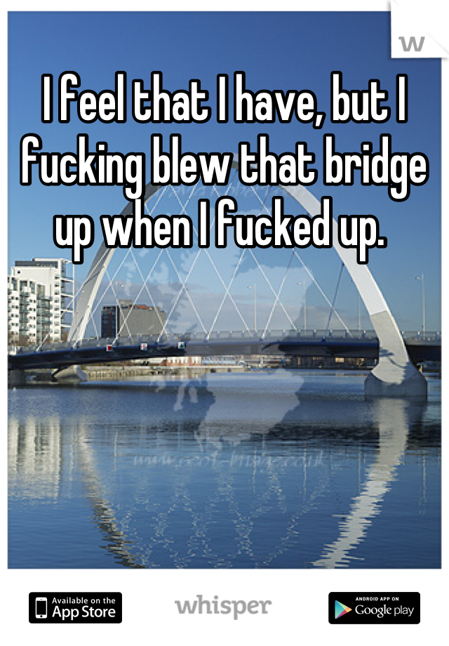 I feel that I have, but I fucking blew that bridge up when I fucked up. 