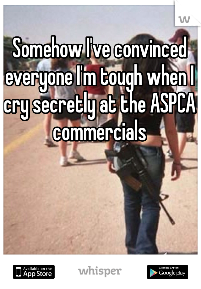 Somehow I've convinced everyone I'm tough when I cry secretly at the ASPCA commercials 