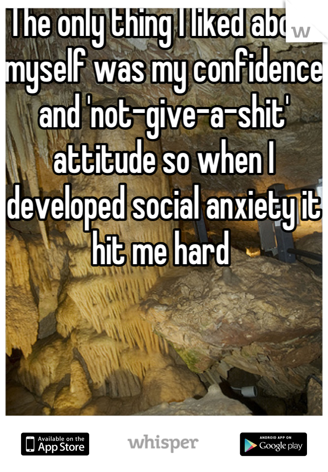 The only thing I liked about myself was my confidence and 'not-give-a-shit' attitude so when I developed social anxiety it hit me hard 