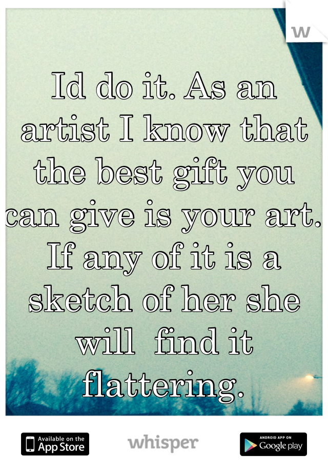 Id do it. As an artist I know that the best gift you can give is your art. If any of it is a sketch of her she will  find it flattering.