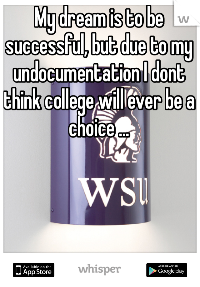 My dream is to be successful, but due to my undocumentation I dont think college will ever be a choice ...