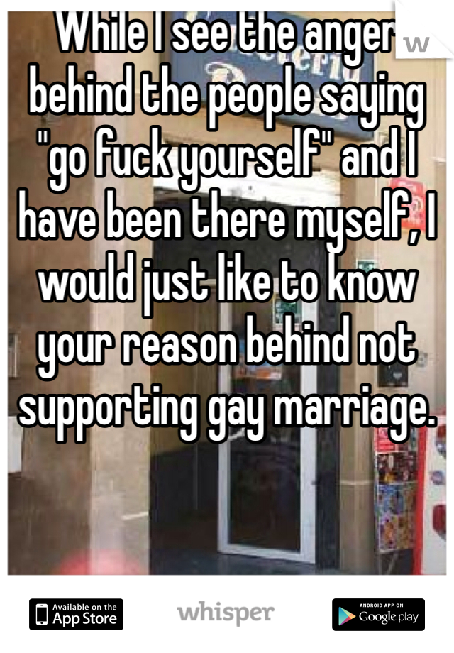 While I see the anger behind the people saying "go fuck yourself" and I have been there myself, I would just like to know your reason behind not supporting gay marriage.