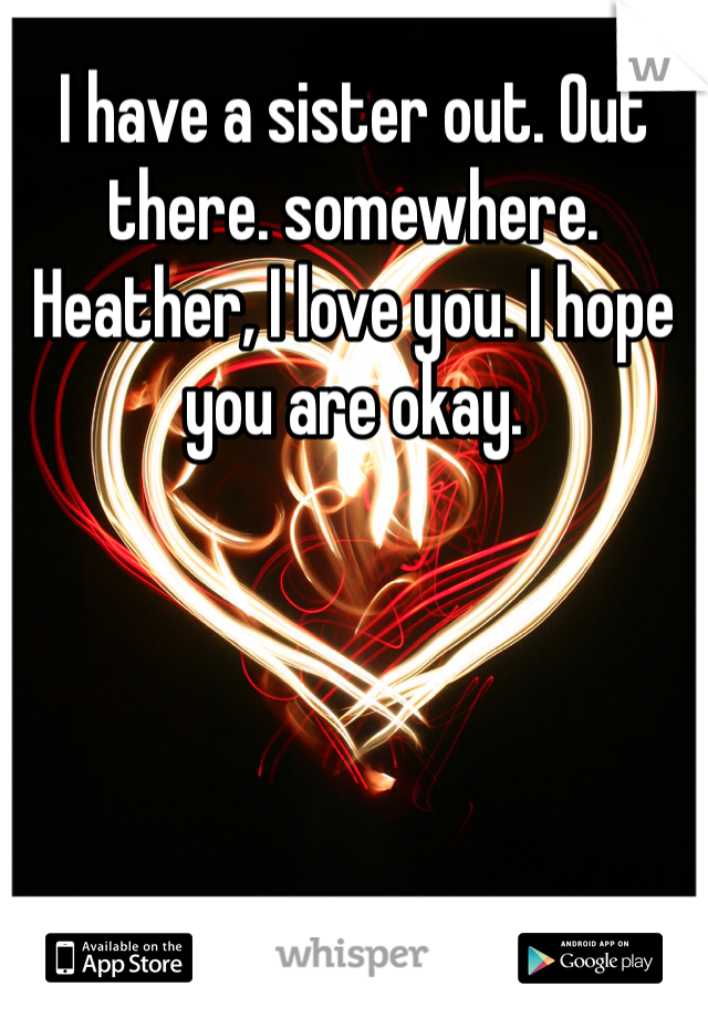 I have a sister out. Out there. somewhere. Heather, I love you. I hope you are okay. 