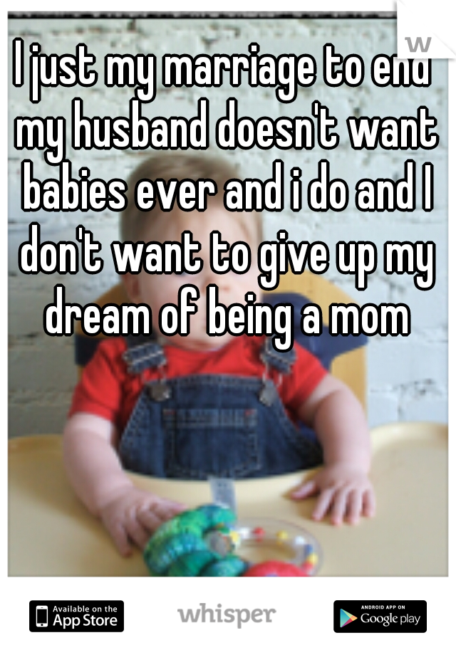 I just my marriage to end my husband doesn't want babies ever and i do and I don't want to give up my dream of being a mom