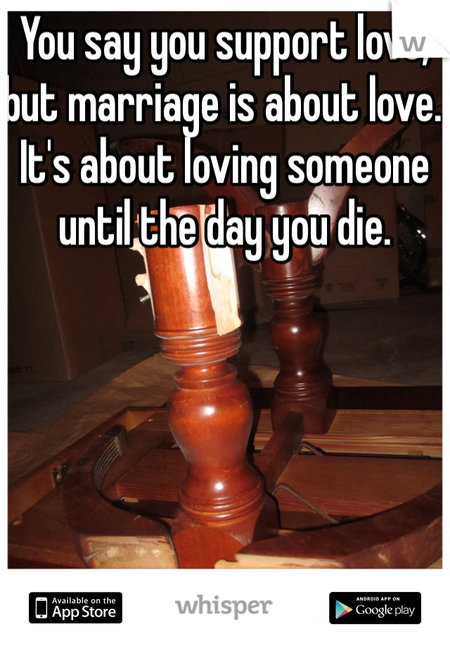 You say you support love, but marriage is about love. It's about loving someone until the day you die. 