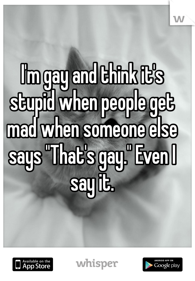 I'm gay and think it's stupid when people get mad when someone else says "That's gay." Even I say it.