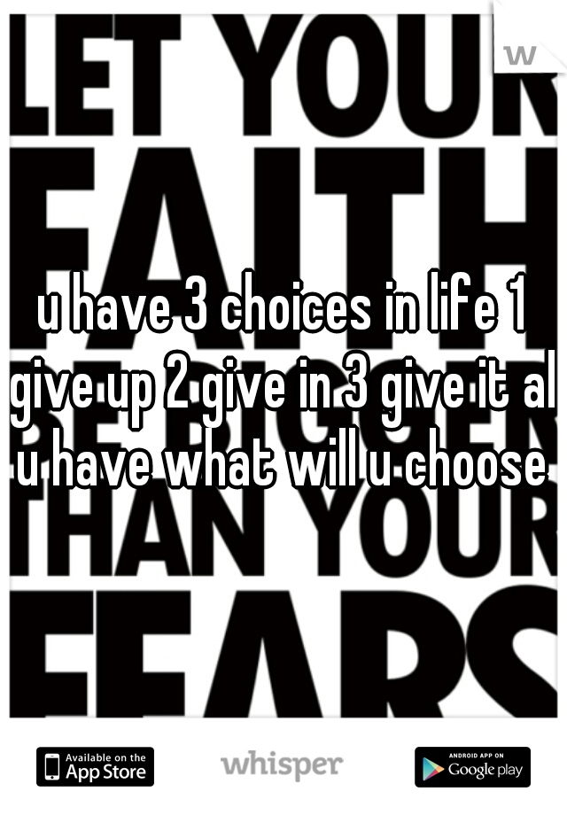 u have 3 choices in life 1 give up 2 give in 3 give it all u have what will u choose 