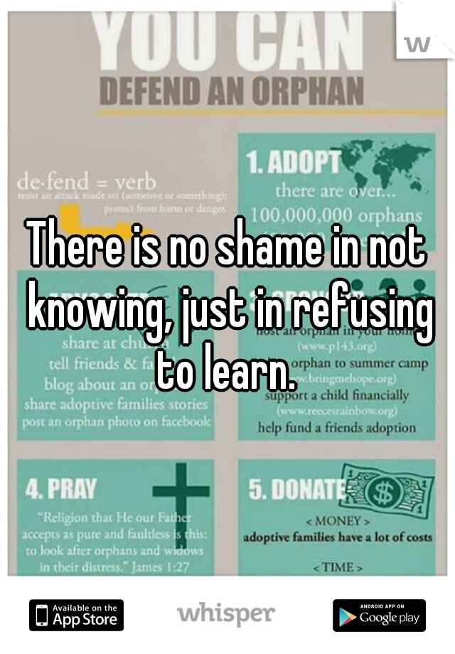 There is no shame in not knowing, just in refusing to learn. 