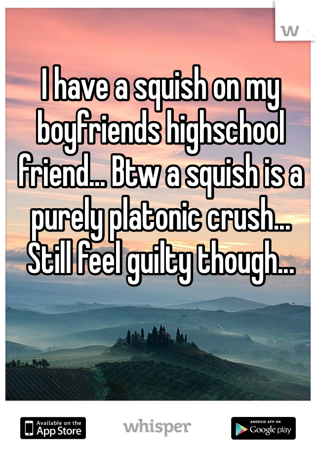 I have a squish on my boyfriends highschool friend... Btw a squish is a purely platonic crush... Still feel guilty though...