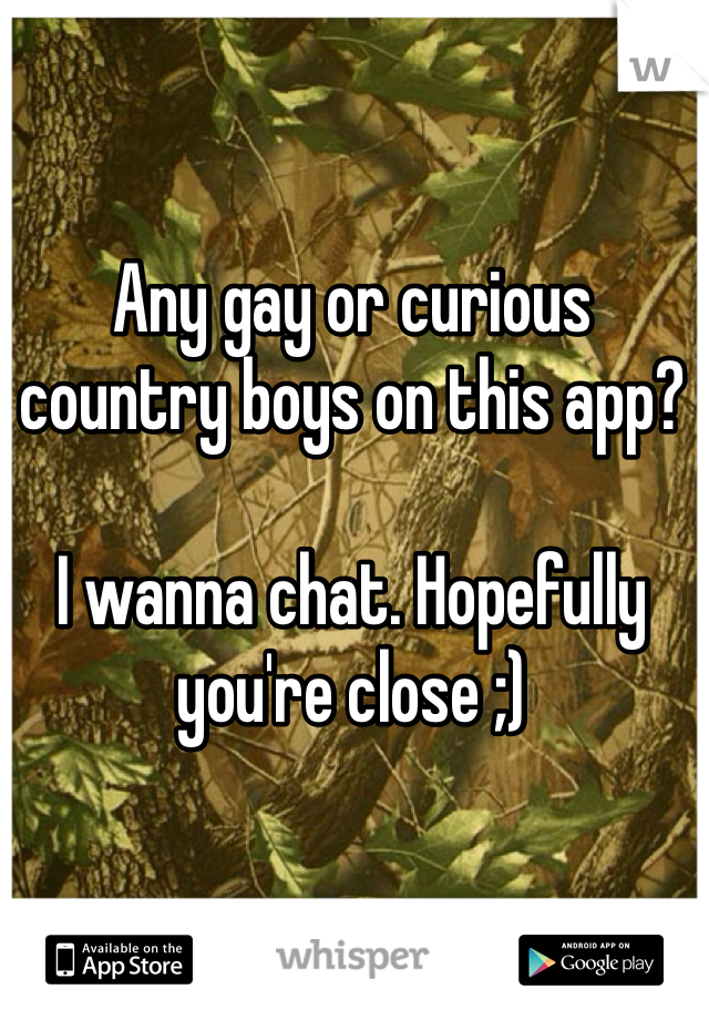 Any gay or curious country boys on this app?

I wanna chat. Hopefully you're close ;)