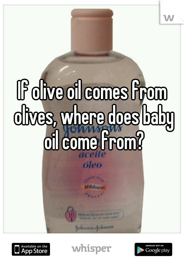 If olive oil comes from olives, where does baby oil come from?