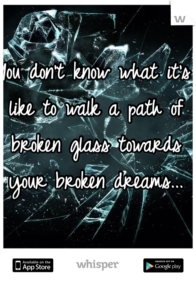 You don't know what it's like to walk a path of broken glass towards your broken dreams...