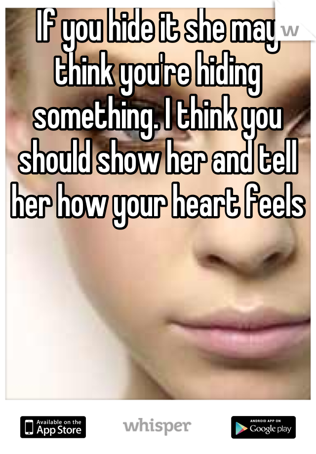 If you hide it she may think you're hiding something. I think you should show her and tell her how your heart feels