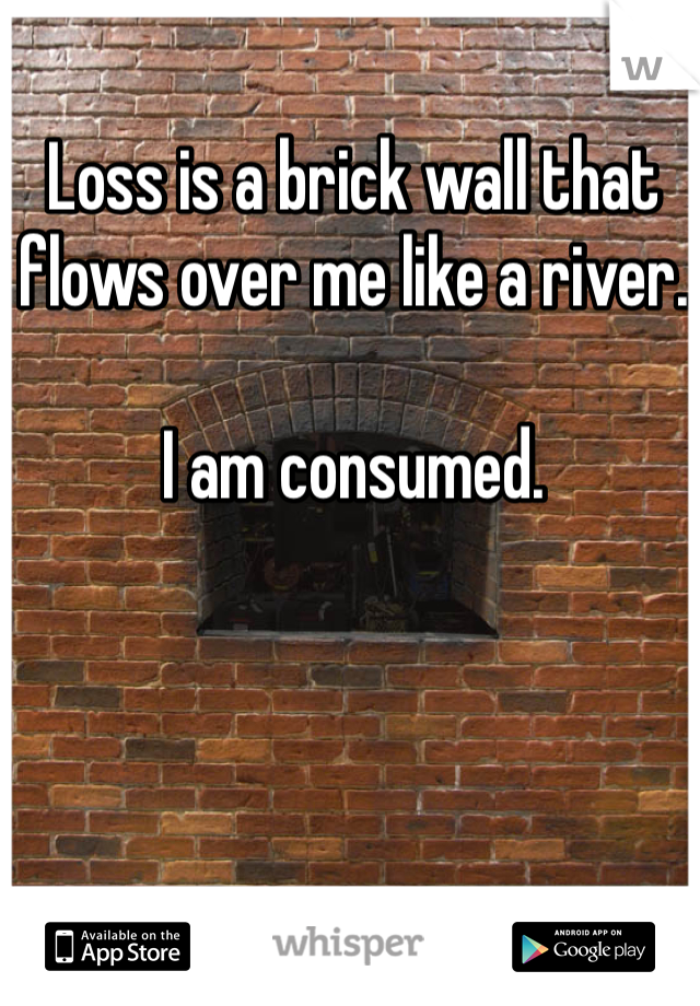 Loss is a brick wall that flows over me like a river.

I am consumed.