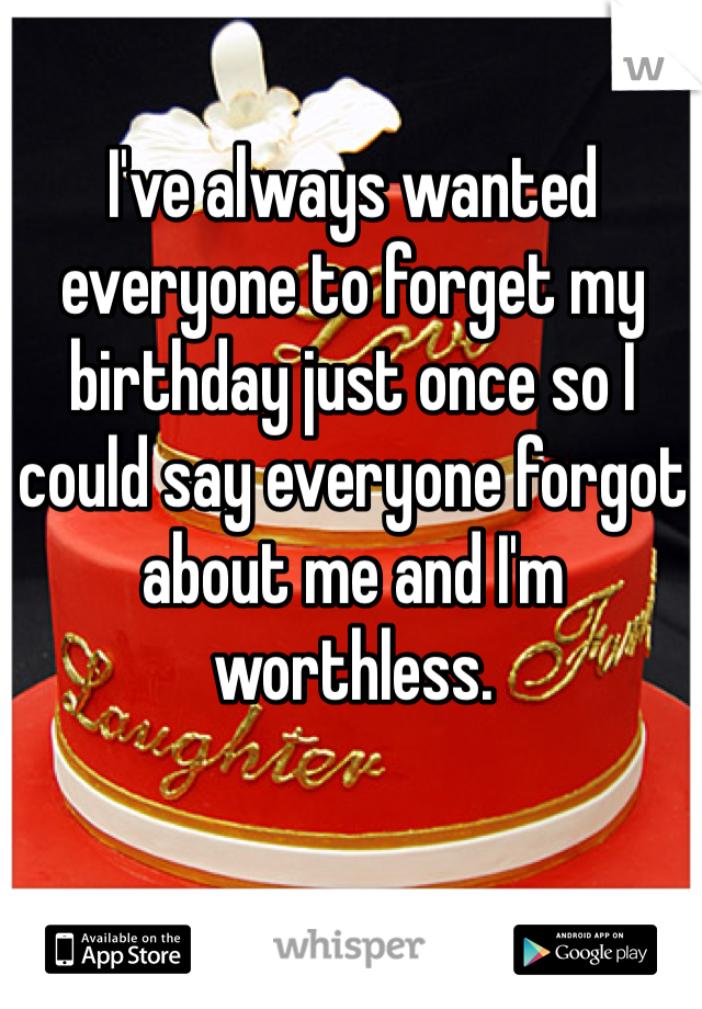 I've always wanted everyone to forget my birthday just once so I could say everyone forgot about me and I'm worthless. 