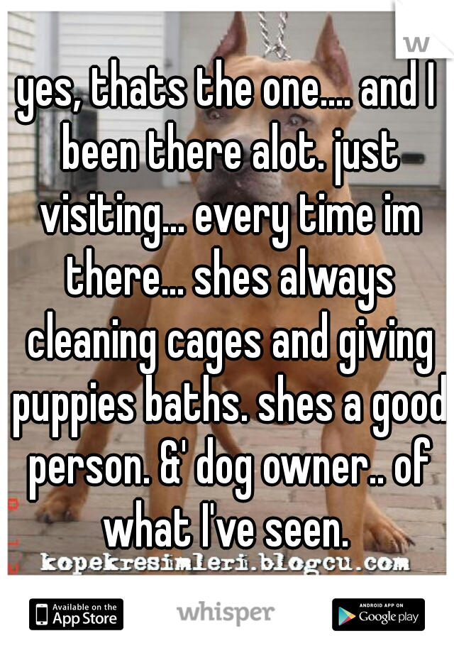 yes, thats the one.... and I been there alot. just visiting... every time im there... shes always cleaning cages and giving puppies baths. shes a good person. &' dog owner.. of what I've seen. 