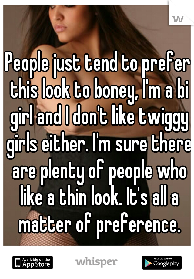 People just tend to prefer this look to boney, I'm a bi girl and I don't like twiggy girls either. I'm sure there are plenty of people who like a thin look. It's all a matter of preference.