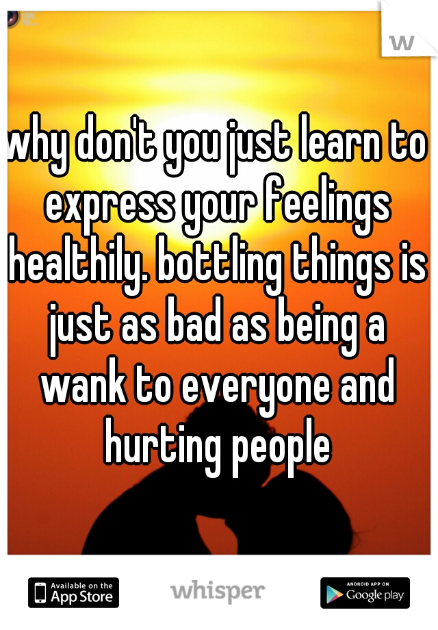 why don't you just learn to express your feelings healthily. bottling things is just as bad as being a wank to everyone and hurting people