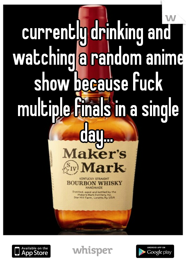 currently drinking and watching a random anime show because fuck multiple finals in a single day... 