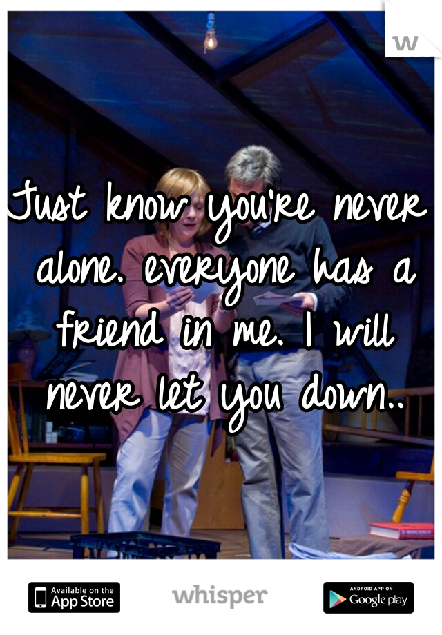 Just know you're never alone. everyone has a friend in me. I will never let you down..