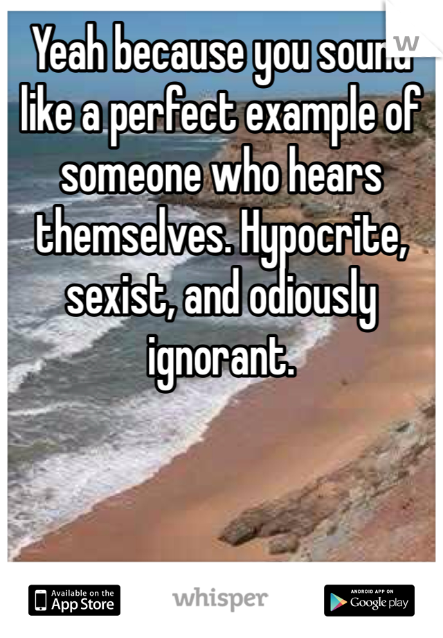 Yeah because you sound like a perfect example of someone who hears themselves. Hypocrite, sexist, and odiously ignorant.