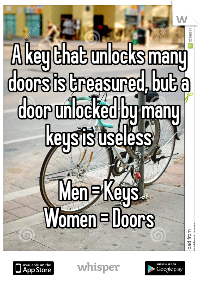 A key that unlocks many doors is treasured, but a door unlocked by many keys is useless

Men = Keys
Women = Doors 