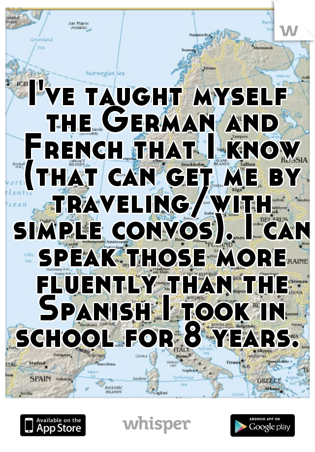 I've taught myself the German and French that I know (that can get me by traveling/with simple convos). I can speak those more fluently than the Spanish I took in school for 8 years. 