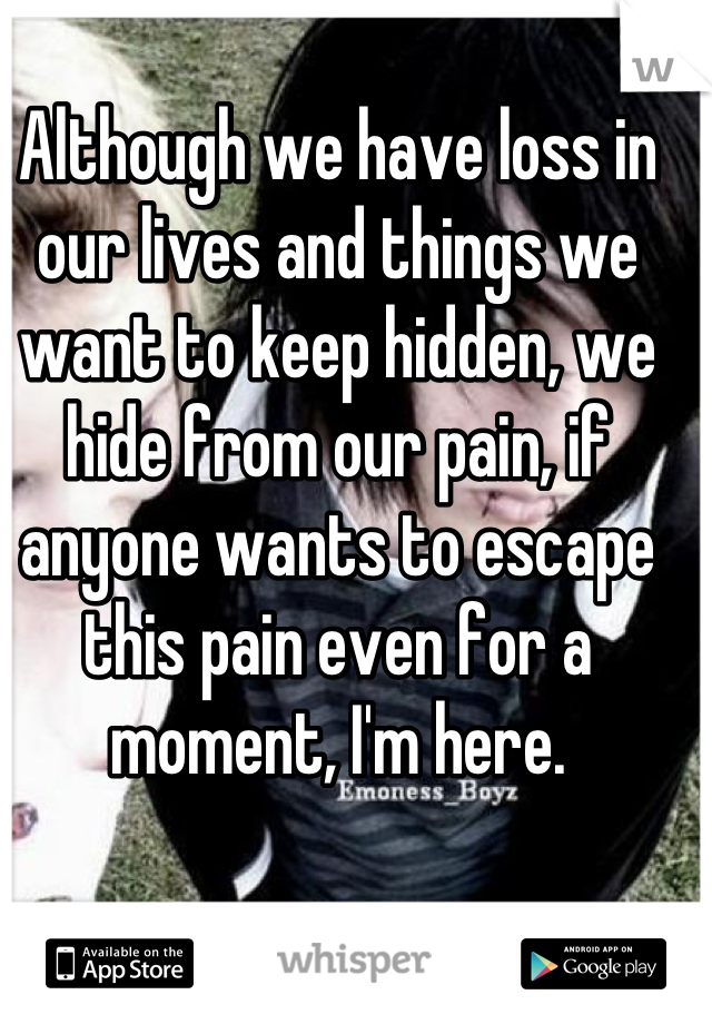 Although we have loss in our lives and things we want to keep hidden, we hide from our pain, if anyone wants to escape this pain even for a moment, I'm here.