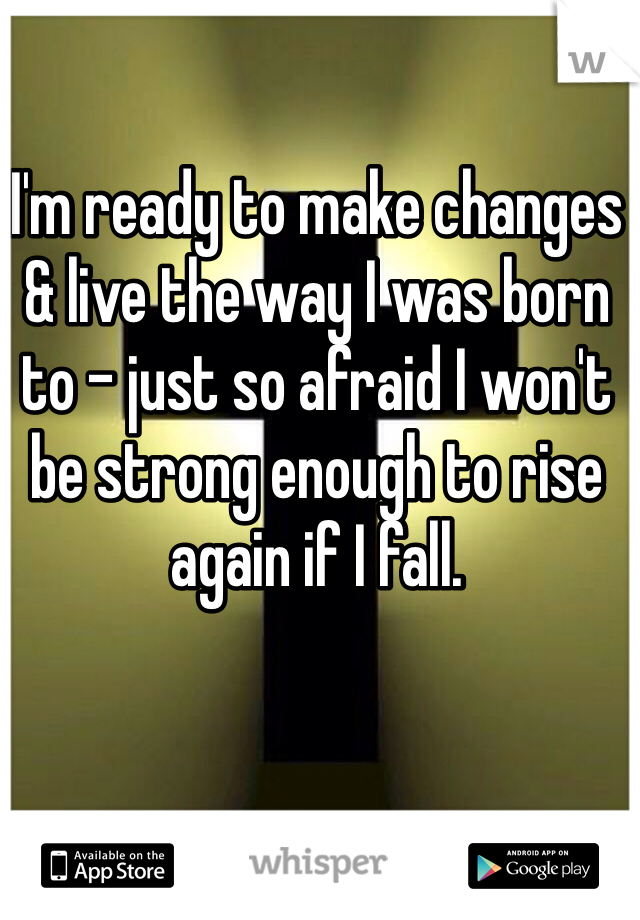 I'm ready to make changes & live the way I was born to - just so afraid I won't be strong enough to rise again if I fall. 