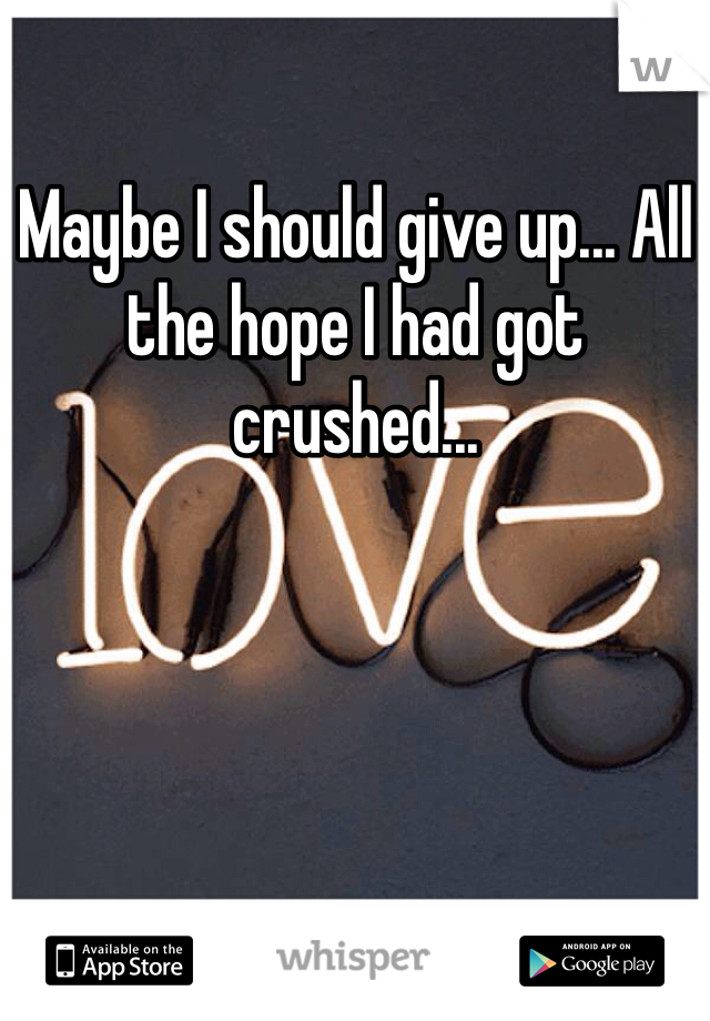 Maybe I should give up... All the hope I had got crushed...
