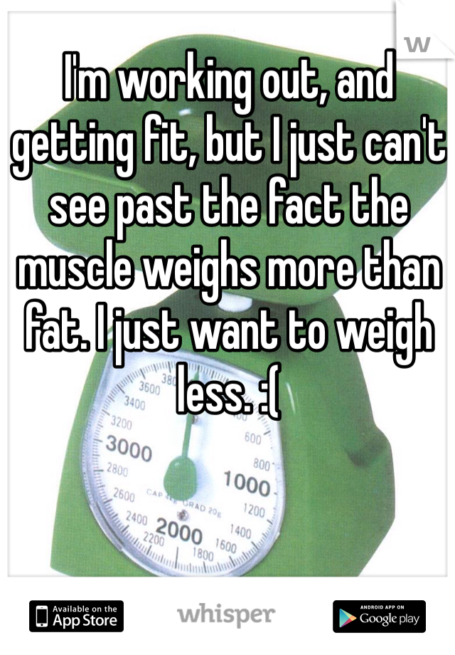 I'm working out, and getting fit, but I just can't see past the fact the muscle weighs more than fat. I just want to weigh less. :(
