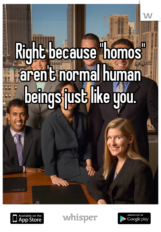 Right because "homos" aren't normal human beings just like you.