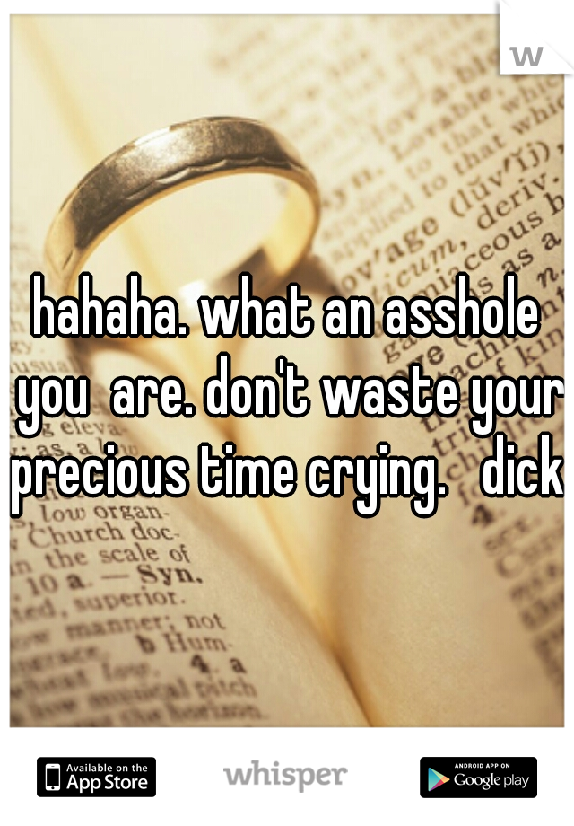 hahaha. what an asshole you  are. don't waste your precious time crying.   dick. 