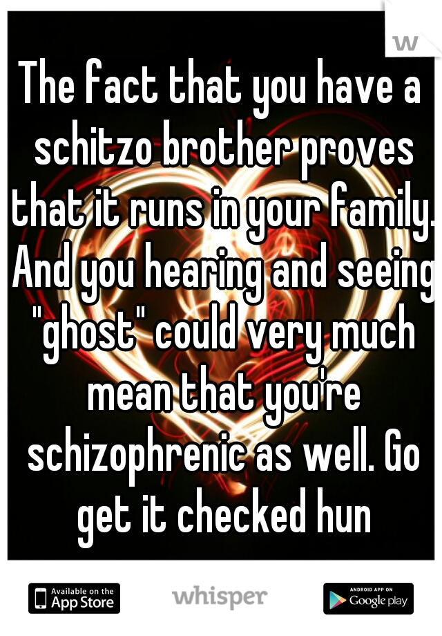 The fact that you have a schitzo brother proves that it runs in your family. And you hearing and seeing "ghost" could very much mean that you're schizophrenic as well. Go get it checked hun