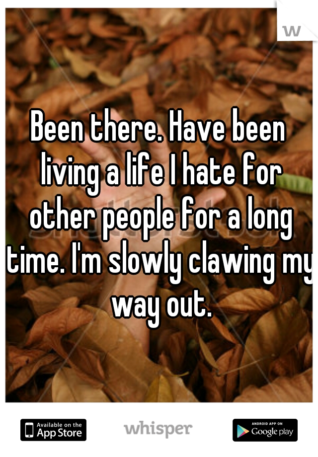 Been there. Have been living a life I hate for other people for a long time. I'm slowly clawing my way out.