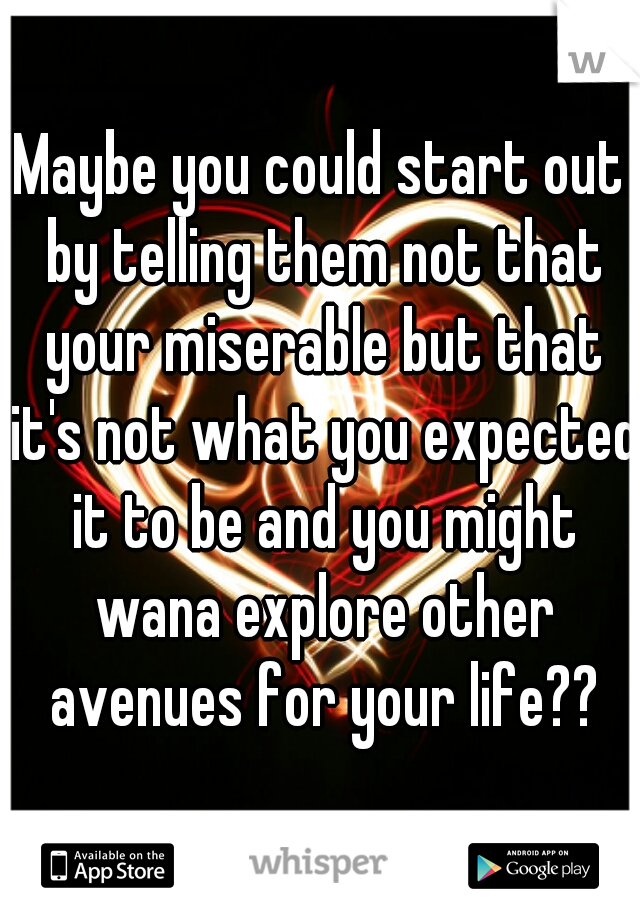 Maybe you could start out by telling them not that your miserable but that it's not what you expected it to be and you might wana explore other avenues for your life??